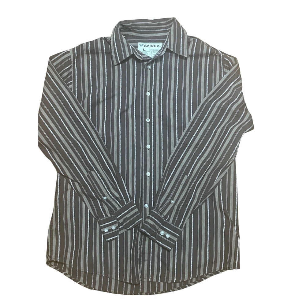 Avirex Men's Brown Stripe Button Down Long Sleeve Dress Shirt L